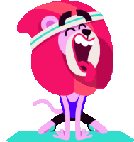 a cartoon of a lion wearing a headband laughing