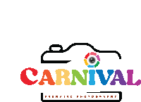 a colorful logo for carnival thematic photography with a camera in the center