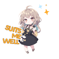 a sticker of a girl with the words suits me well