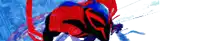 a pixel art of a person in a red and blue costume