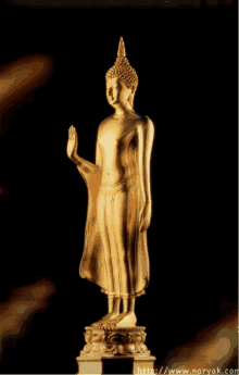 a gold statue of a buddha with the website http://www.naryak.com in the lower right corner