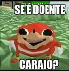 a picture of a knuckles cartoon character with a funny face and the words `` se e doente caraio '' .