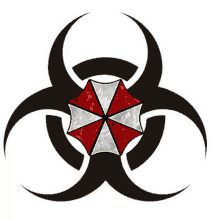 a biohazard symbol with a red and white umbrella in the middle on a white background .