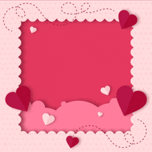 a pink frame with hearts on it and a polka dot background