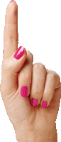 a woman 's hand with pink nails pointing up