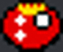 a pixel art image of a red heart with a crown on it .