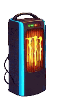 a monster energy drink branded heater with a flame inside