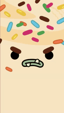 a cartoon drawing of a cupcake with sprinkles and a face