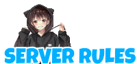 a girl wearing a cat ear hoodie with the words server rules written below her