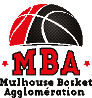 a logo for mulhouse basket agglomération with a basketball on top