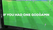 a soccer game is being played on a television screen with the words `` if you had one goddamn '' written above it .