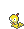 a pixel art drawing of a yellow worm with a red hat on a white background .