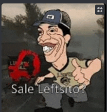 a cartoon of a man giving a thumbs up with the words `` sale leftsno '' .