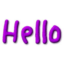 the word hello is written in purple clay with a white background .