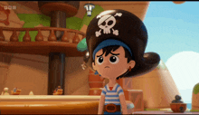 a cartoon character with a skull and crossbones hat