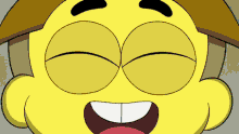 a close up of a cartoon character 's face with a big smile