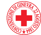 a red cross in a red circle with the words convezione di ginevra