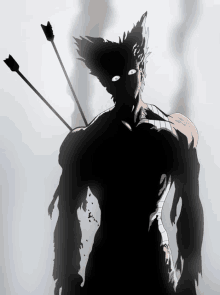 a black and white drawing of a man with arrows through his chest