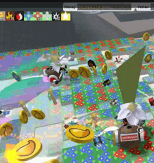 a screenshot of a video game with coins flying around