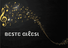 a black background with gold music notes and the words beste allesi on the bottom