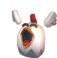 a 3d model of a chicken with its mouth open and wings missing