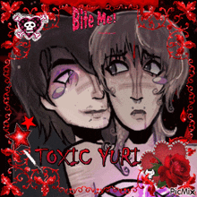 a picture of two people with the words toxic yurt written on the bottom