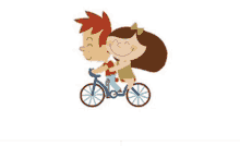 a boy and a girl are riding a bike