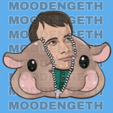 a cartoon drawing of a man with a zipper in his mouth with the name moodengeth on the bottom