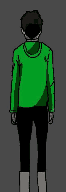 a cartoon of a man in a green hoodie and black pants .