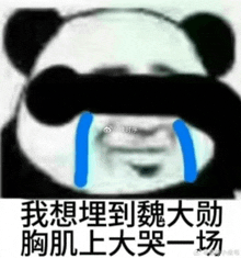 a panda bear is crying with blue tears coming out of its eyes and mouth .