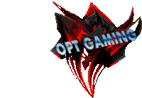 a logo for opt gaming shows a red and black design