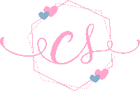 the letter c is in a pink frame with two hearts