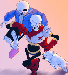 a drawing of sans and papyrus with a dog