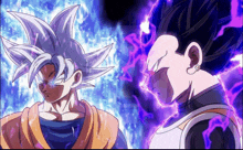 a drawing of goku and vegeta looking at each other