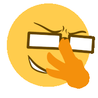 a yellow smiley face with glasses and a hand pointing to it