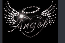 a black background with the word angel written in rhinestones