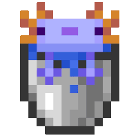 a pixel art of a bucket with a purple axolotl in it