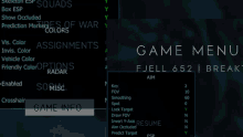 a screenshot of a game menu with a few options listed