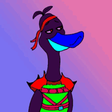 a cartoon character with a blue beak and a red headband