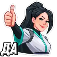 a sticker of a woman giving a thumbs up next to the letter a