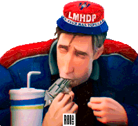 a man wearing a red and blue hat that says lmhdp