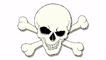 a drawing of a skull and crossbones with a smile on it