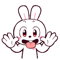 a cartoon drawing of a bunny with its tongue out