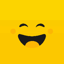 a yellow smiley face is laughing with its eyes closed