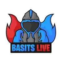 a logo for basits live with a hooded figure and flames