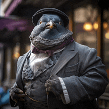 a statue of a pigeon wearing a suit and tie