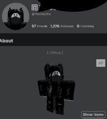 a screenshot of the onlyone 's profile with 57 friends and 1,276 followers