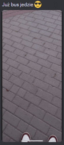 a screenshot of a person standing on a brick sidewalk