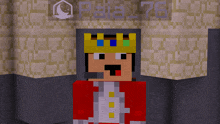 a minecraft character with a crown on his head is standing in front of a wall