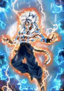 a drawing of a dragon ball z character with lightning coming out of his chest